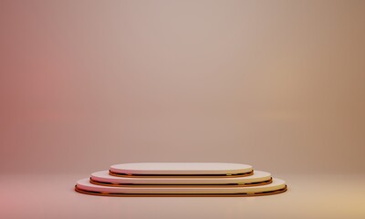 Pink purple geometry pedestal for display. Empty product stand with a geometrical shape. minimal style. 3d render illustration.