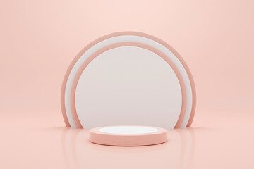 Pink purple geometry pedestal for display. Empty product stand with a geometrical shape. minimal style. 3d render illustration.