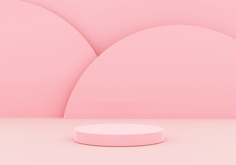Pink purple geometry pedestal for display. Empty product stand with a geometrical shape. minimal style. 3d render illustration.