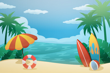 Fototapeta na wymiar Summer Beach Landscape Background Illustration