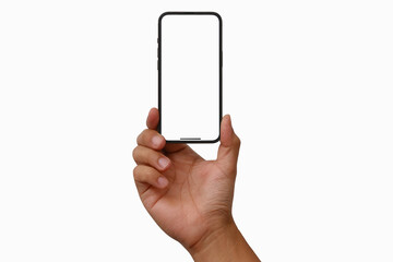 Smartphone Mockup on hand - clipping path , Studio shot of Smartphone Phone Pro Max with blank...