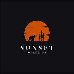 wildlife elephant Silhouette Sunset logo template