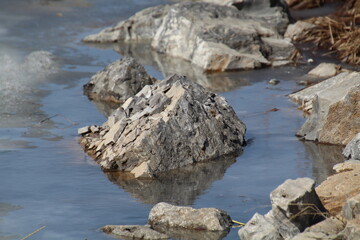 rocks in the water, William Hawrelak Park, Edmonton, Alberta