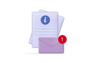 Manual, reference in an envelope. Booklet, instruction icon 3d. Information sheet or document. User guide, manual or instruction. Paper checklist, informational data, guide page. Vector illustration.