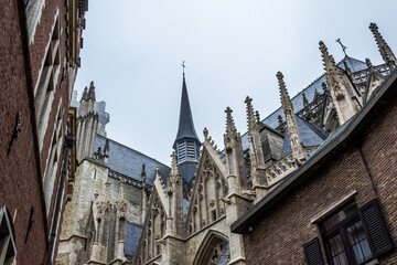 Architectural detail of the St. Rumbold's Cathedral, a Belgian cathedral in the city of Mechelen, dedicated to Saint Rumbold, Christian missionary and martyr