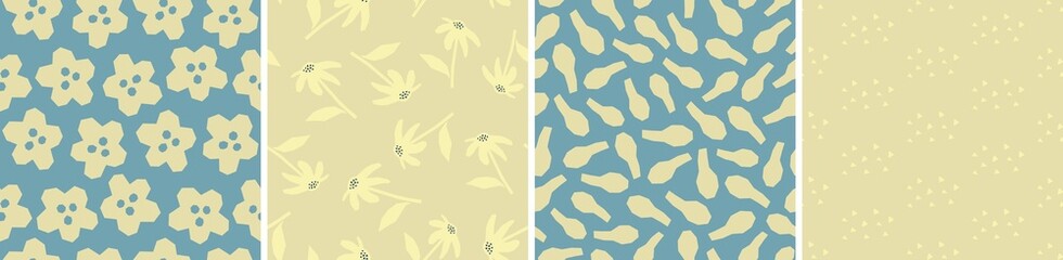 Set of floral vector seamless patterns. Bright abstract background