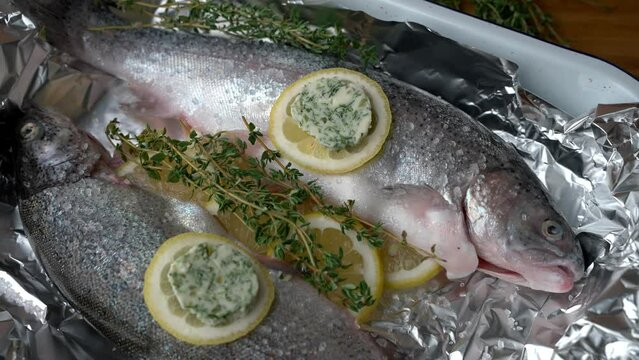 fresh trout with butter, herb and lemon 