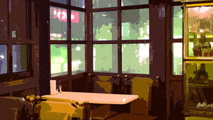 レトロな喫茶店のリアル背景イラスト