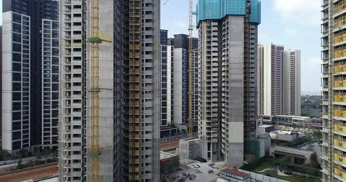 Aerial footage of urbanization in Foshan city,Guangdong China 
