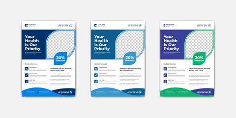 Medical healthcare corporate business flyer template or medical healthcare cover a4 flyer design print template