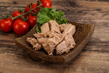 Canned tuna fillet in the bowl