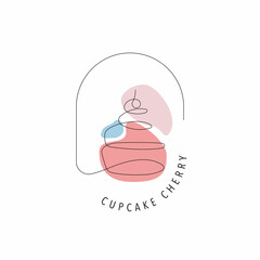Cup cake with Hand drawn one line art