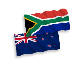 Flags of New Zealand and Republic of South Africa on a white background