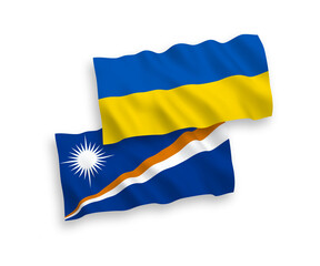 Flags of Republic of the Marshall Islands and Ukraine on a white background