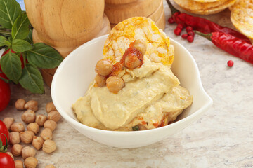 Natural organic chickpea hummus with olive oil