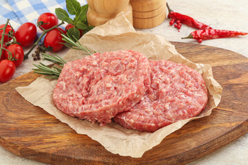 Raw pork cutlet for burger