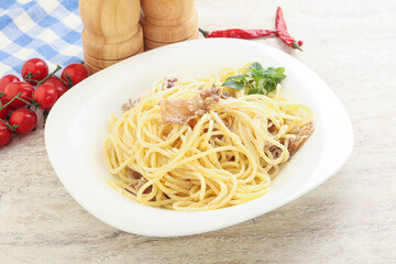 Spaghetti carbonara pasta with bacon