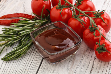 Tomato barbecue sauce on the bowl