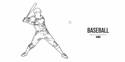 Abstract silhouette of a baseball player on white background. Baseball player batter hits the ball. Vector illustration