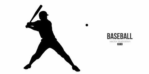Abstract silhouette of a baseball player on white background. Baseball player batter hits the ball. Vector illustration
