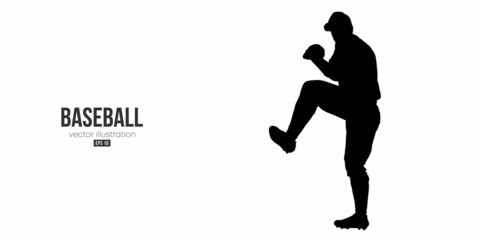 Abstract silhouette of a baseball player on white background. Baseball player batter hits the ball. Vector illustration