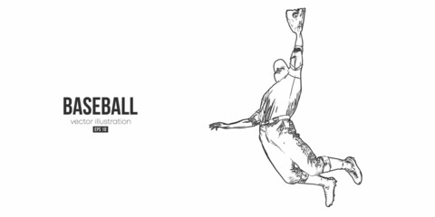 Abstract silhouette of a baseball player on white background. Baseball player batter hits the ball. Vector illustration