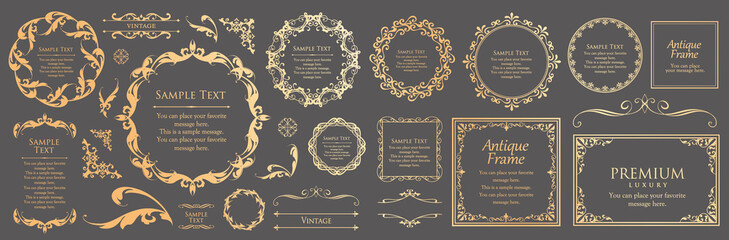 デザイン素材。アンティークな飾り罫のセット。	