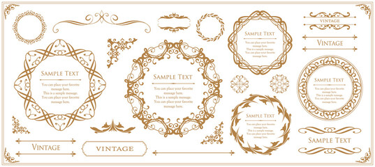 デザイン素材。アンティークな飾り罫のセット。	