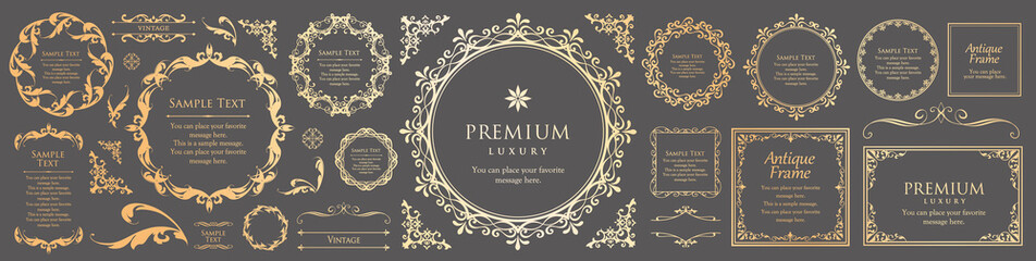 デザイン素材。アンティークな飾り罫のセット。	