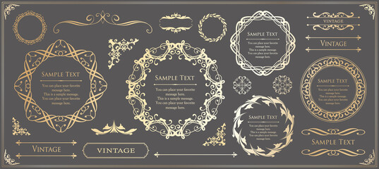 デザイン素材。アンティークな飾り罫のセット。	