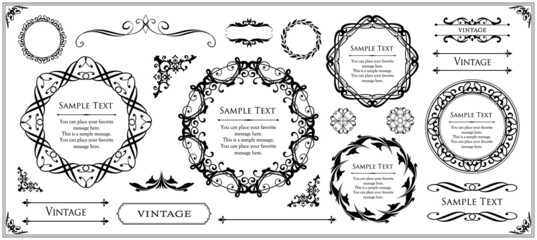 デザイン素材。アンティークな飾り罫のセット。	
