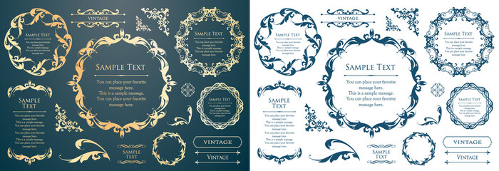 デザイン素材。アンティークな飾り罫のセット。	