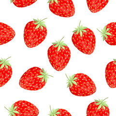 Bright, juicy pattern with strawberries on a white background.Vector pattern can be used in textiles, cosmetics packages, juices, jams, postcards.
