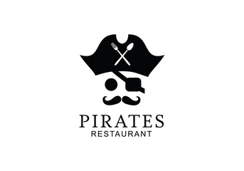 Pirates Hat with Spoon and Fork for Restaurant on Ship / Cruise / Yacht logo design