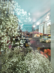 spring flowers on the shop window are very beautiful