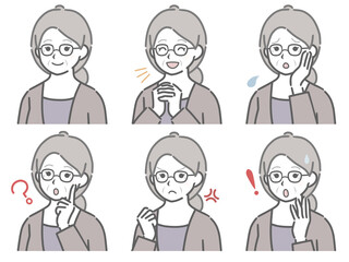 高齢女性の斜め向き上半身セット