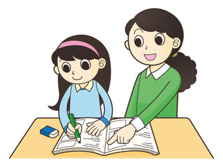 Fototapeta premium 子どもに勉強を優しく教える大人