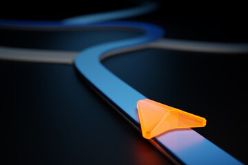 3d illustration of a directional trajectory icon with navigation neon markers, destination among city © Виталий Сова