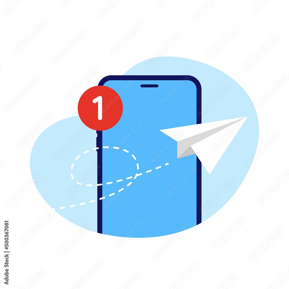 Poster one new message notification send on smartphone screen concept illustration flat design vector eps10