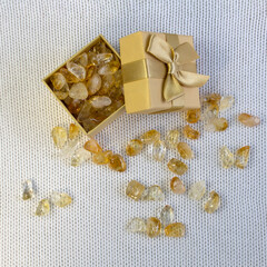 Citrine yellow gem geode crystals geological mineral as nice background close up