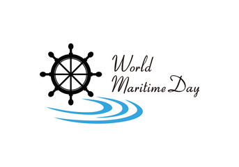 symbol world maritime day with wave and ship steering wheel logo design inspiration.