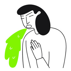 Outline icon. Young woman puke. Illustration on white background.