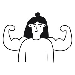 Self confidence woman. Strong arms behind her back. Outline icon. Illustration on white background.