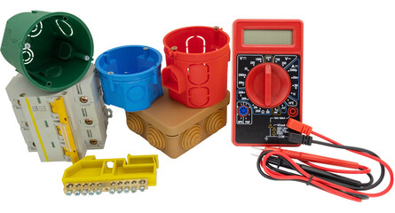 Electrical modular circuit breaker, digital multimeter and plast