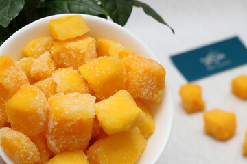 Frozen mango slices for dessert