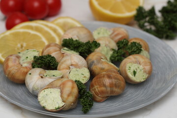stuffed snails close-up