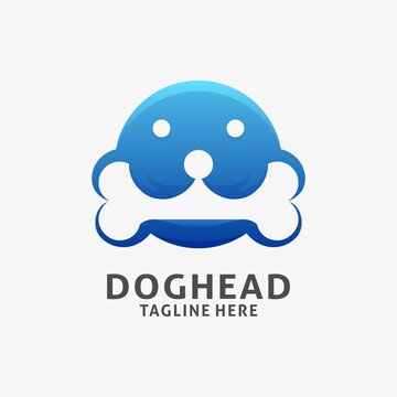 Dog head logo design with biting bone