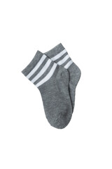 Grey kids striped socks isolated on white background