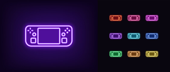 Outline neon handheld game console icon. Glowing neon portable gaming deck device, gadget pictogram © Дмитрий Майер