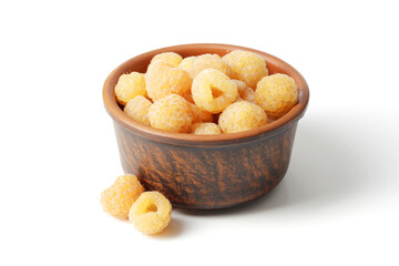 Ripe yellow raspberry isolated on white background